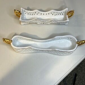 Porcelain Treasures Footed Cracker Dish Utensil Holder Set of 2